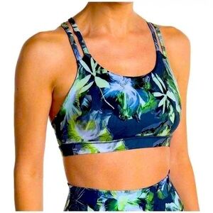 𝅺x by Gottex Crisscross Strap Sports Bra XS Dark Floral Strappy Blue/Green NWT